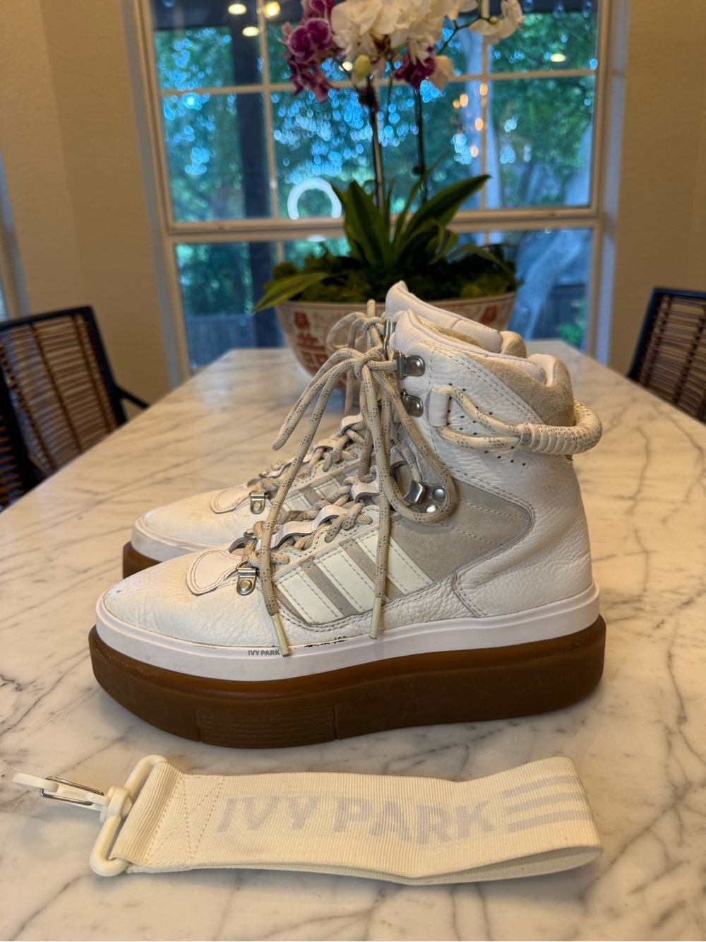 IVY PARK White and Brown Lace-Up Platform High-Top Boots